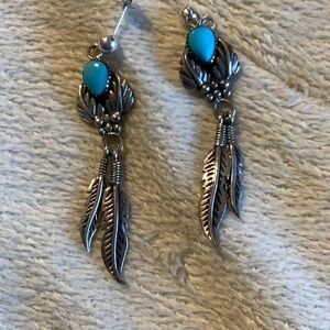 925 Silver and Turquoise Feather Earrings